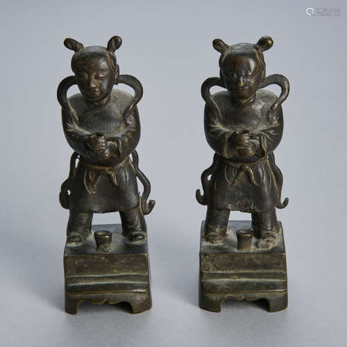 A Pair of Bronze Joss Sticks Holders