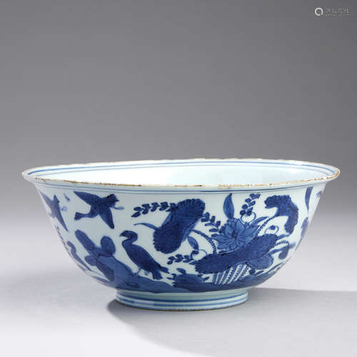 A Blue and White 'Ducks and Lotus' Bowl