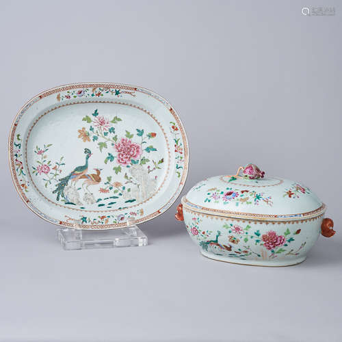 A 'Double Peacock' Tureen, Cover and Stand