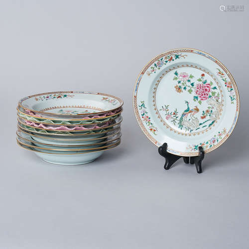 A Set of Ten 'Double Peacock' Deep Plates