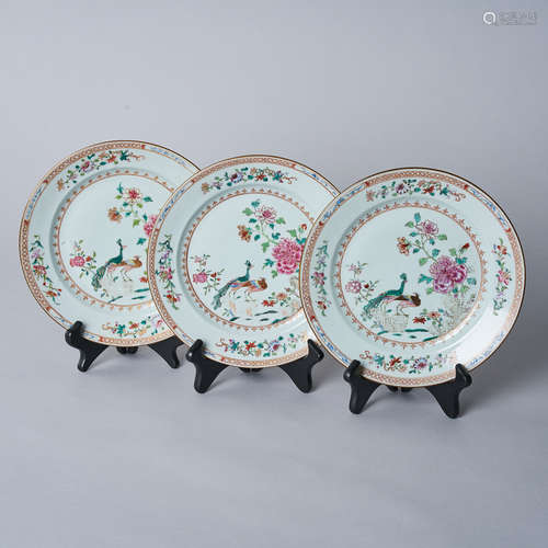 A Set of Three 'Double Peacock' Plates