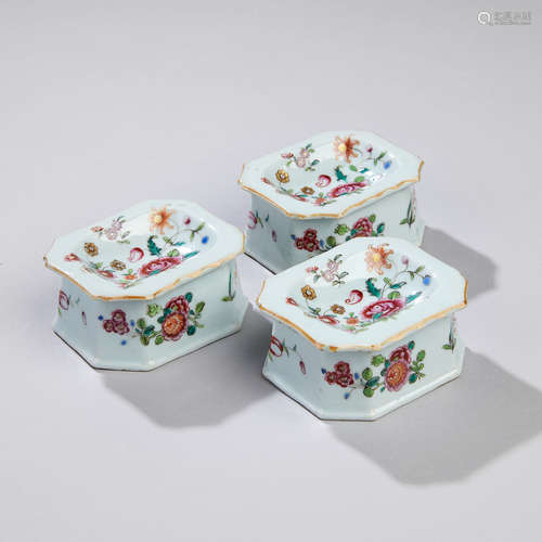 A Set of Three Famille Rose Salt Cellars