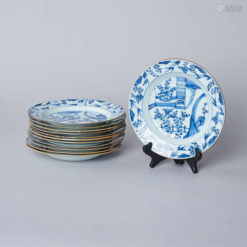 A Set of 12 Blue and White Plates