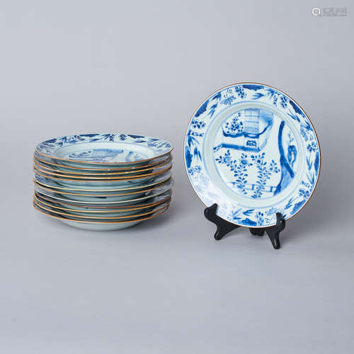 A Set of 13 Blue and White Plates