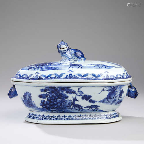 A Blue and White Tureen with Cover