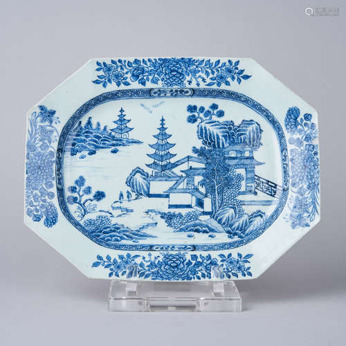 A Blue and White Octagonal Dish