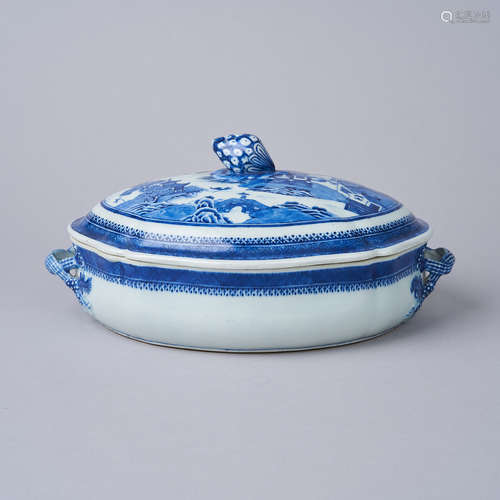 A Blue and White Tureen with Cover