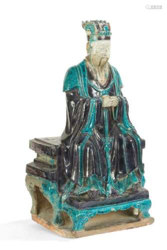 Statuette in glazed ceramic aubergine and blue rep…