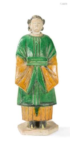 Statue in biscuit enamelled with SANCAI, green, oc…