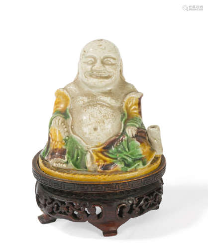 Small glazed polychrome terracotta Buddha China 17…