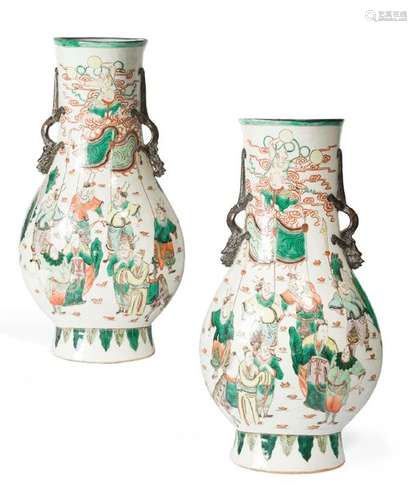 Pair of large porcelain vases of the green family …