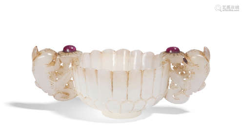 Small bowl in white jade, in the shape of a chrysa…