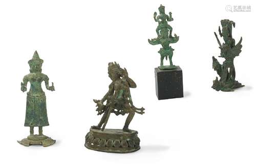 Set of four patinated bronze statuettes including …