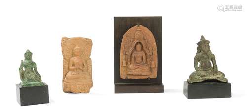 Set of two votive terracotta stelae and two bronze…