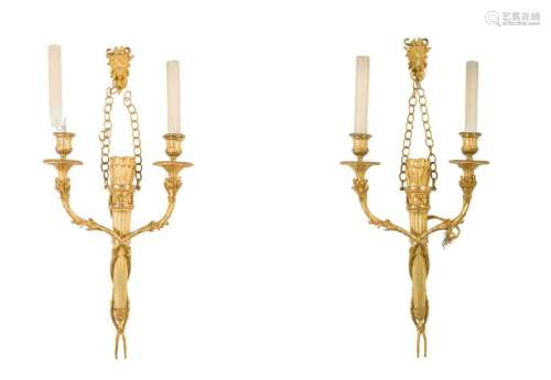 Pair of gilded chased and gilded bronze wall light…