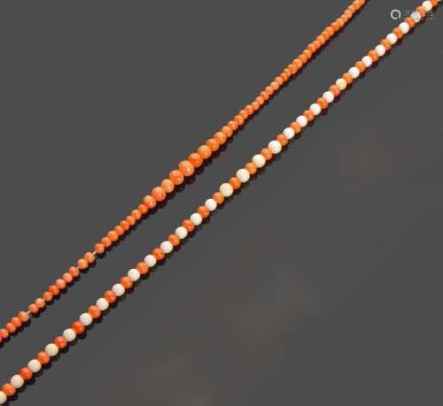 Two necklaces made of coral balls