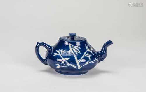 Qing - A Blue Ground Carved âPlum Flowerâ Tea Pot