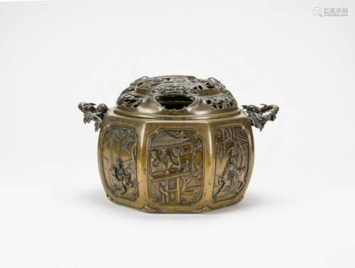 Late Qing/Republic-A Laage Bronze Cover Censer with