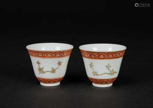 Qing Xuantong - A Pair Of Doucai âFlowersâ Cups