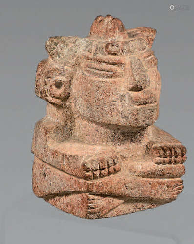 Stone idol with traces of polychrome. Aztec, Trans…
