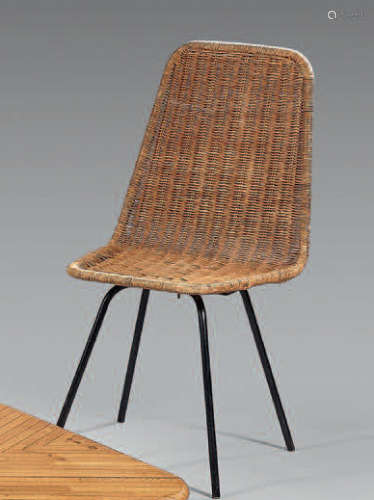 Basketry chair, tubular base. Height: 84 cm. Width…