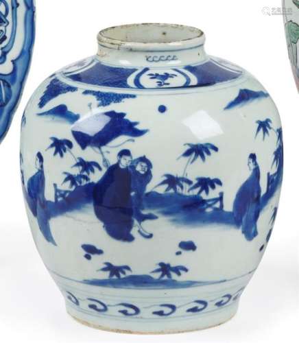Chine Vase ovoïde en porcelaine à décor en bleu so…