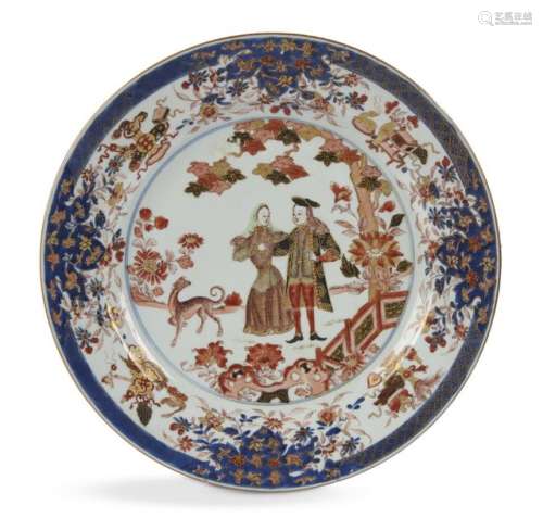 Chine Plat rond en porcelaine à décor bleu, rouge …