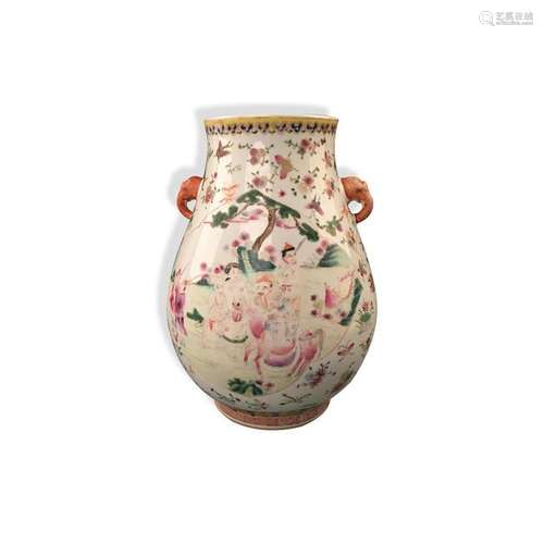 Chinese Famille Rose Vase with Elephant Ears 'Qianlong'