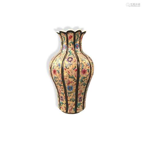 Chinese Famille Rose Flower Vase with Qianlong Mark