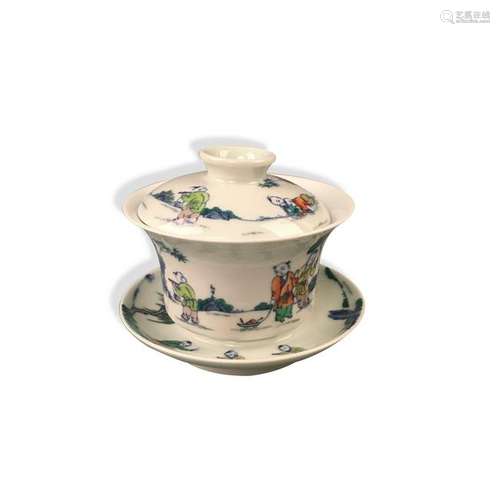 Chinese Doucai Children Tea Cup with Yongzheng Mark