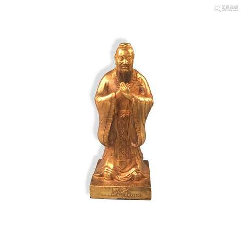 Chinese Bronze Gilded Figure of Confucius