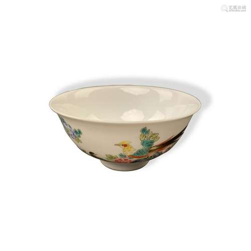 Chinese Famille Rose 'Bird & Flower' Bowl 'Yongzheng'