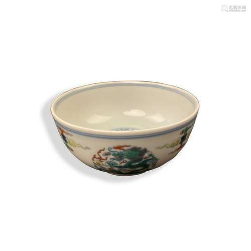 Chinese Doucai Dragon Figure Bowl 'Kangxi' Mark