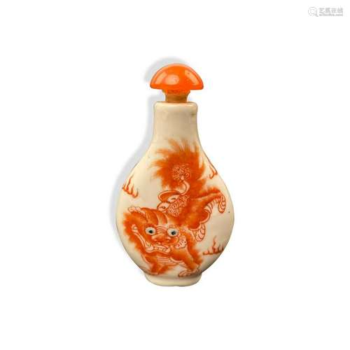 Chinese Fudog Porcelain Snuff Bottle with Qianlong Mark