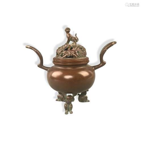 Chinese Bronze Monkey Incense Burner with Xuande Mark