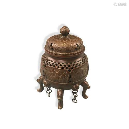 Chinese Engraved Five Feet Bronze Censer