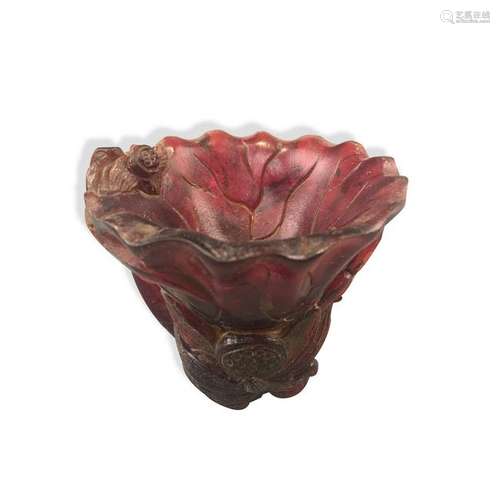 Chinese Fine Ox Horn Carved Wine Cup