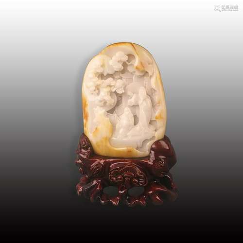 Chinese White Jade Landscape Carving