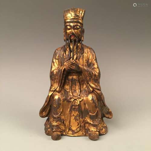 Chinese Bronze Gold Foil Figure Ming Mark