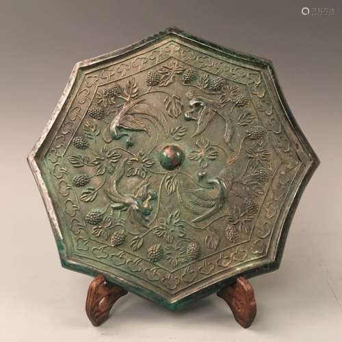 Chinese Bronze Mirror of The Phoenix