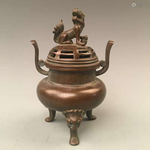 Chinese Bronze Lidded Tripod Censer