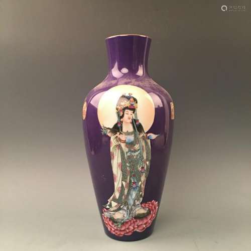 Chinese Chinese Famille Rose Guanyin Vase with Qianlong