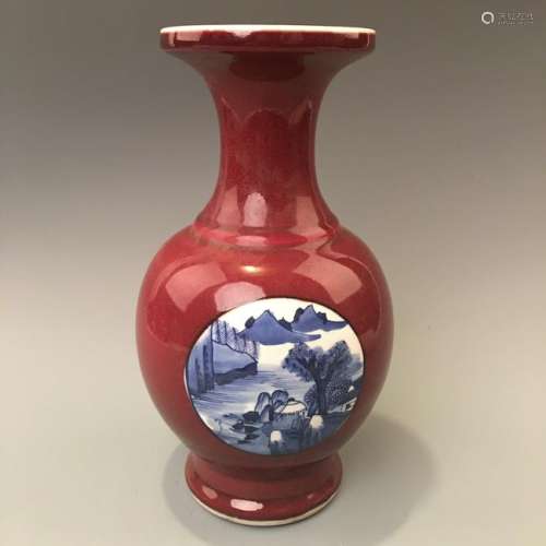 Chinese Blue and White Copper Red Vase, QianLong Mark