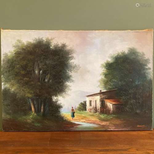 Oil Painting of Woman on Farm