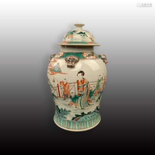 Chinese Wucai Figured Hat-covered Jar
