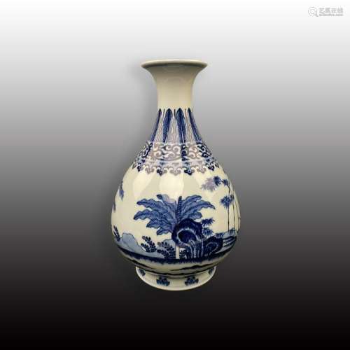 Chinese Blue-White Figured Vase 'Qianlong' Mark