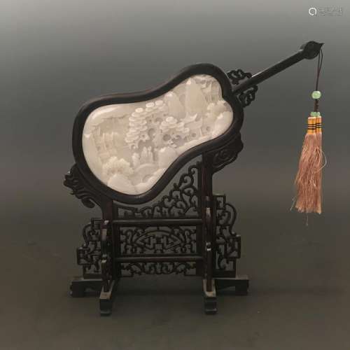 Chinese White Jade Fan Ornament