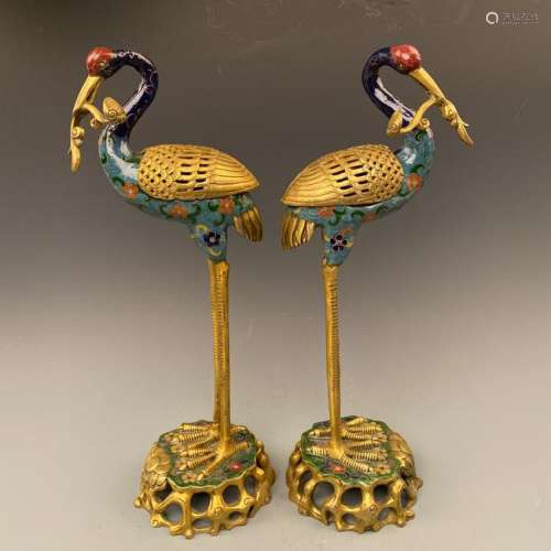 Pair of Chinese Cloisonne 'Crane' Incense Holder