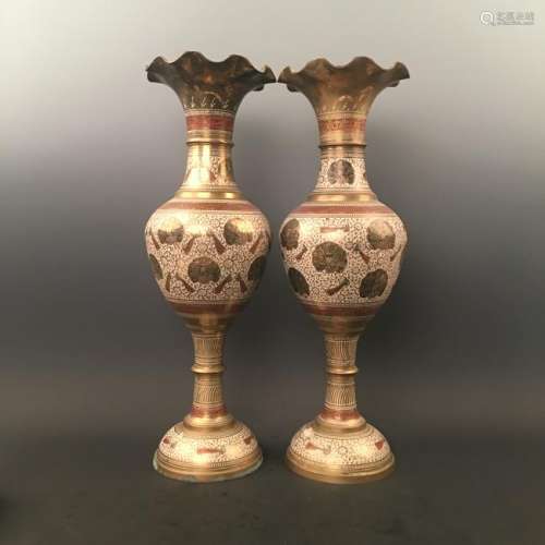 Pair of  Bronze Enamel Vase