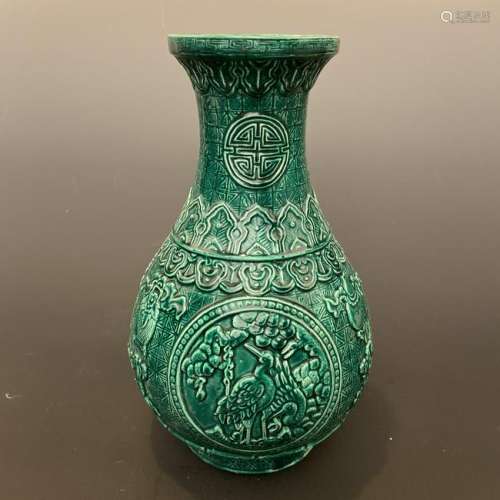 Chinese Green Glazed Engraved Vase